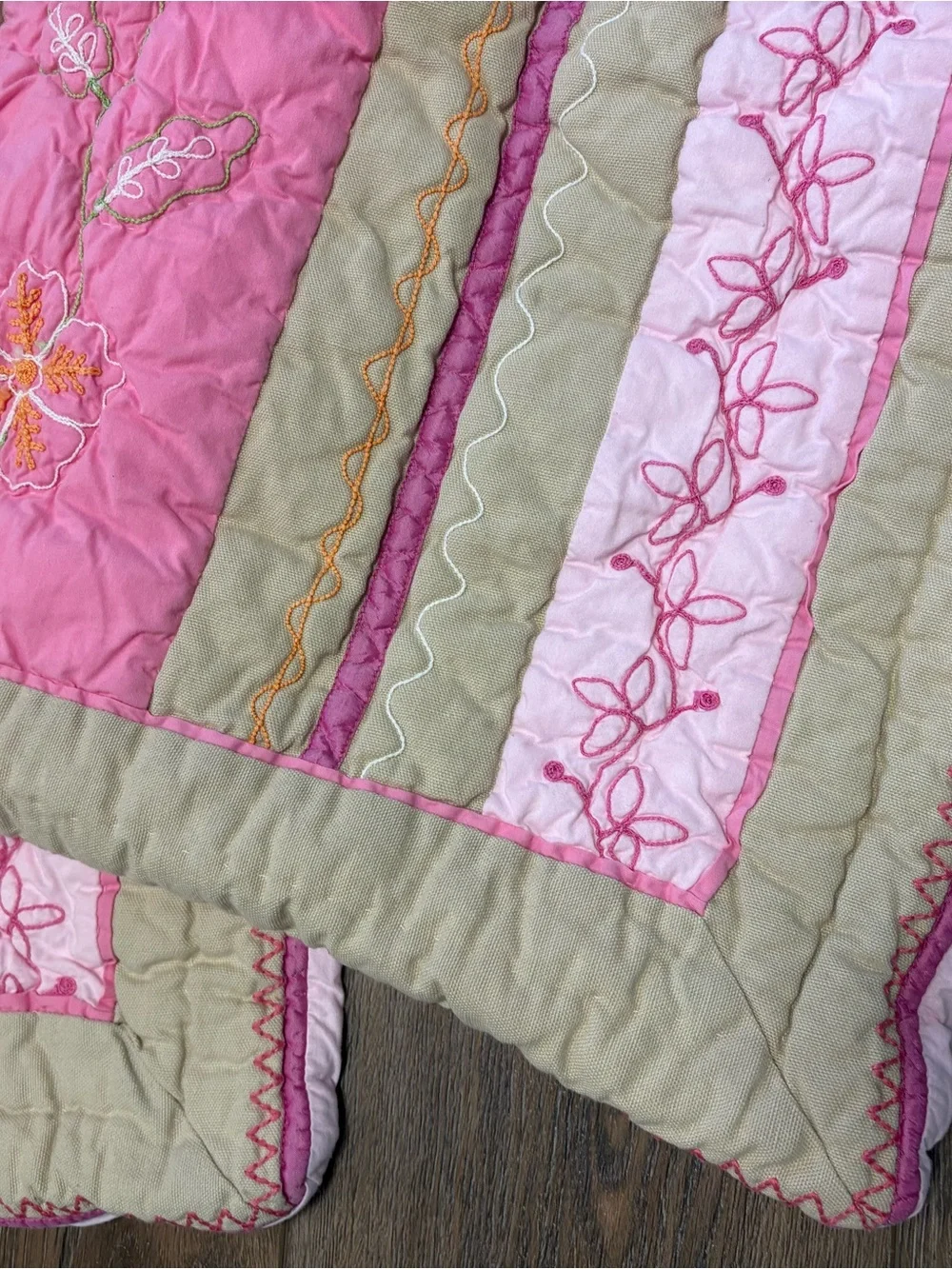Pottery Barn Teen Pink Floral Embroidered Patchwork Euro Shams 24”